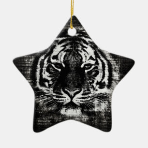Svartvit tiger-Vintage Julgransprydnad Keramik