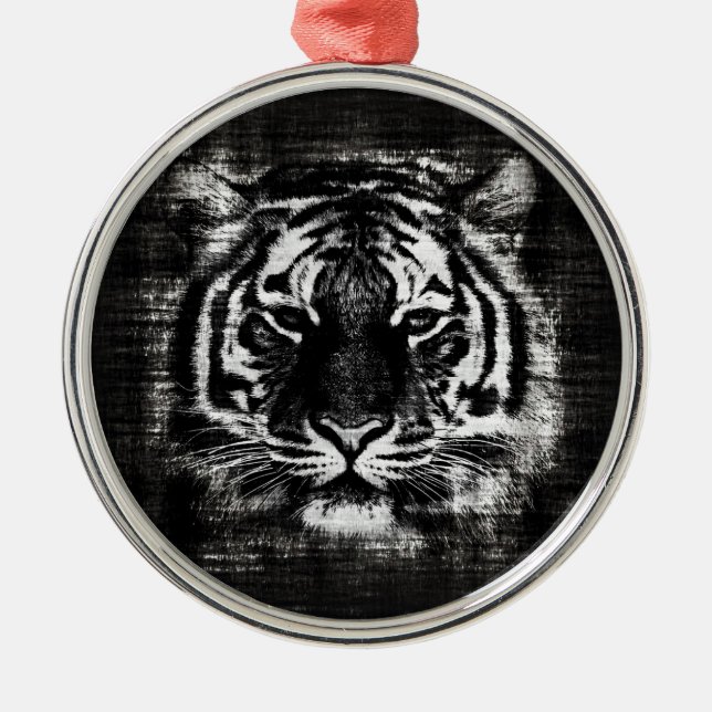 Svartvit tiger-Vintage Julgransprydnad Metall (Framsidan)
