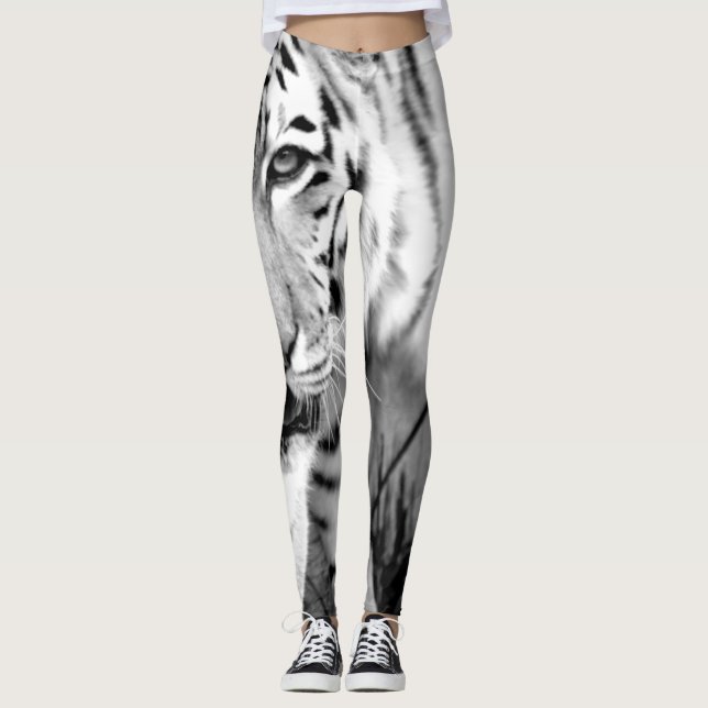 Svartvit tigerdamasker leggings (Framsida)