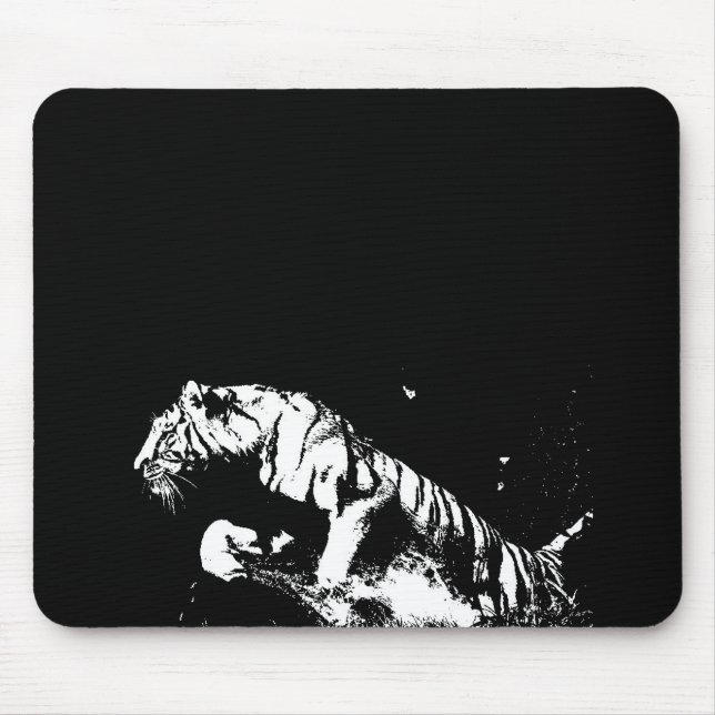 Svartvit tigerpop Art Mousepad Musmatta (Framsidan)
