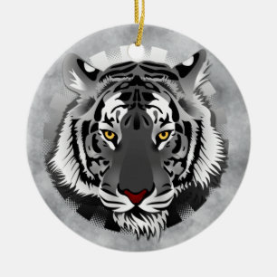 Svartvit tigger julgransprydnad keramik
