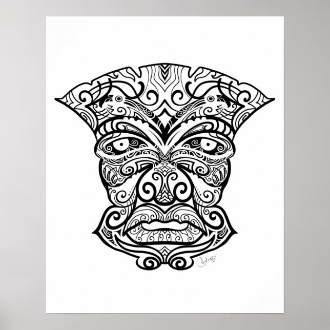 Svartvit Tiki-mask Poster (Framsidan)