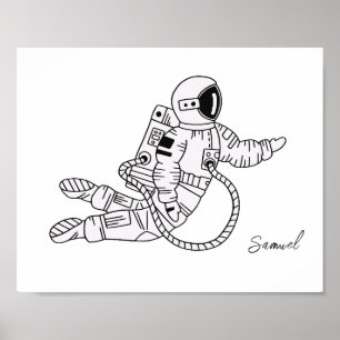 Svartvit tonåring i hand plockade astronaut poster