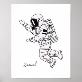 Svartvit tonåring i hand plockade astronaut poster