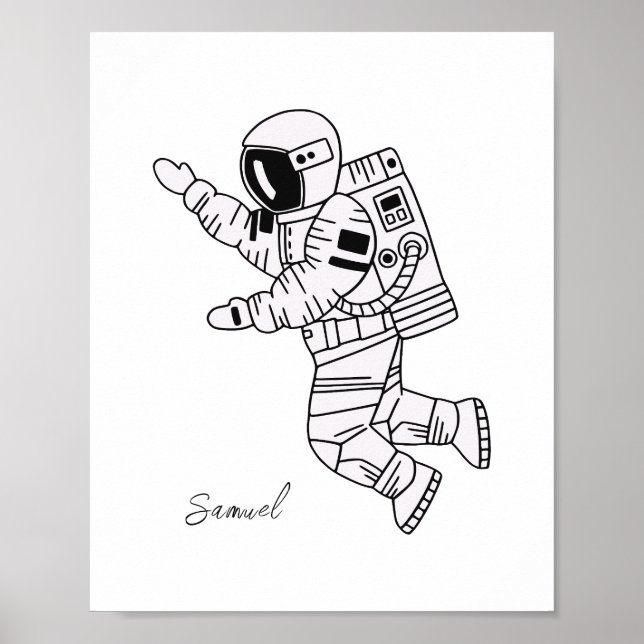 Svartvit tonåring i hand plockade astronaut poster (Framsidan)