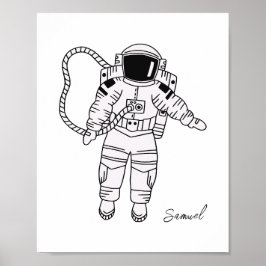 Svartvit tonåring i hand plockade astronaut poster