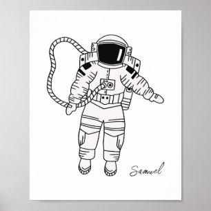 Svartvit tonåring i hand plockade astronaut poster