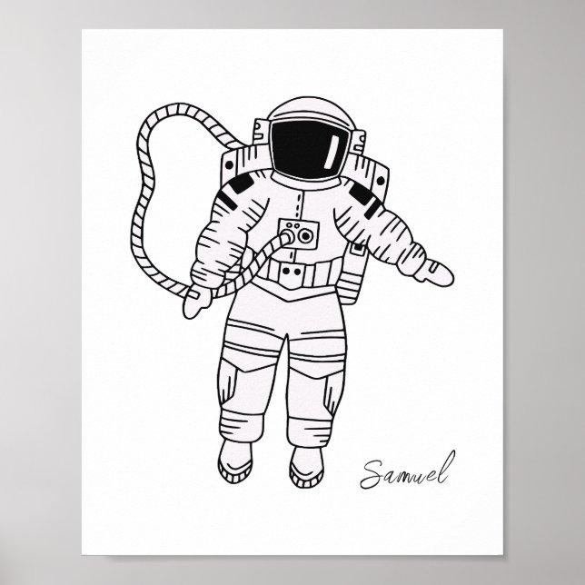 Svartvit tonåring i hand plockade astronaut poster (Framsidan)
