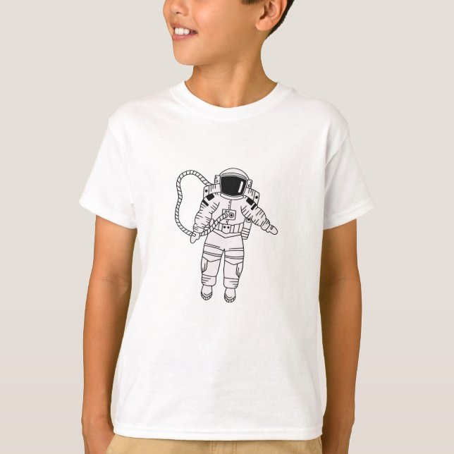 Svartvit tonåring i hand plockade astronaut t shirt (Framsida)