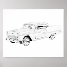Svartvit toner 1955 Chevy Bel Luft Poster