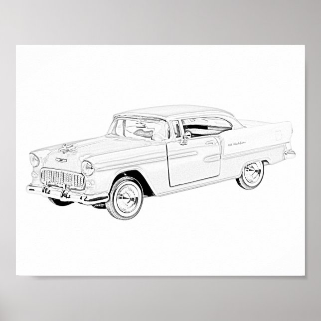 Svartvit toner 1955 Chevy Bel Luft Poster (Framsidan)