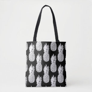 Svartvit tote bags för ananasfruktmönster tygkasse