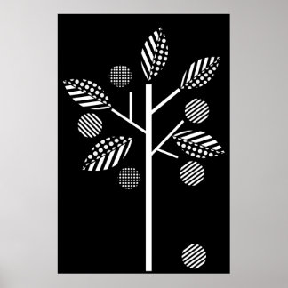 Svartvit träd på svartvit bakgrundsutskrift poster