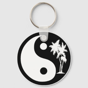 Svartvit Träd Yin Yang Keychain i Handflatan Nyckelring