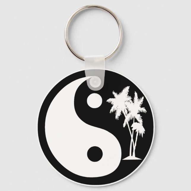 Svartvit Träd Yin Yang Keychain i Handflatan Nyckelring (Framsida)