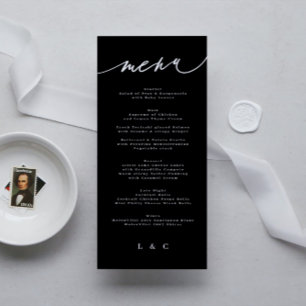 Svartvit, traditionell Elegant, Monogram Meny