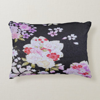 Svartvit, traditionell japansk Blommigt Blommor Prydnadskudde