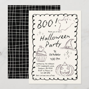 Svartvit Trendig Hand plockade Halloween fest Inbjudningar