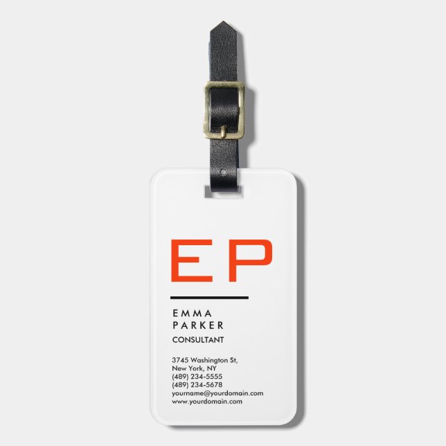 Svartvit Trendig Monogram Bagagebricka (Vertikal Framsida)