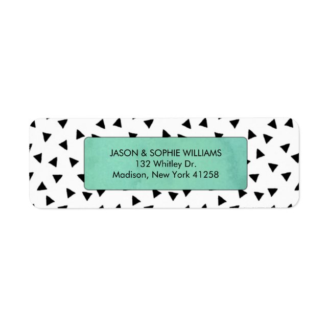 Svartvit triangel med blå vattenfärg returadress etikett (Framsidan)
