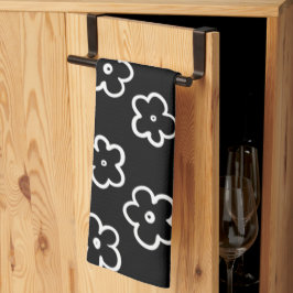 Svartvit Tropical Blommigt Botanical Summer Kökshandduk