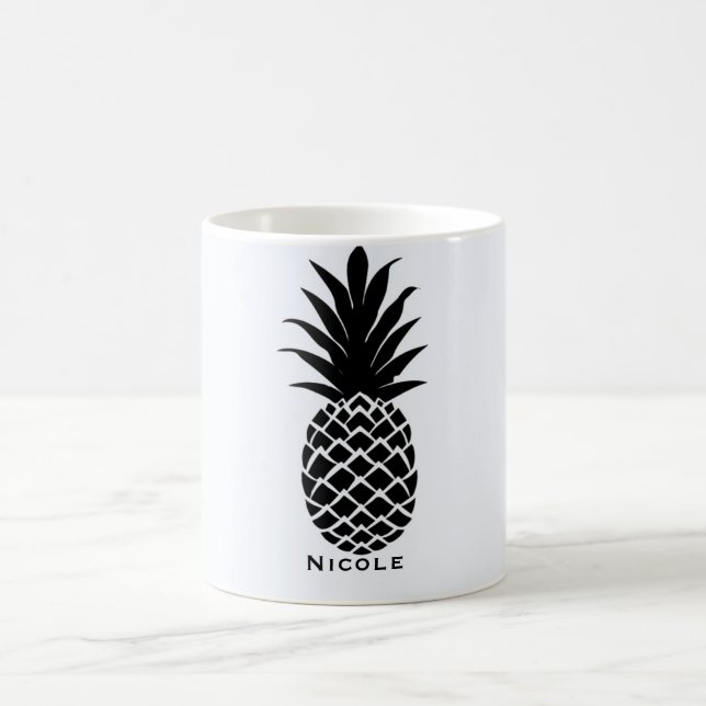 Svartvit, tropisk ananas, Elegant Chic Kaffemugg (Center)