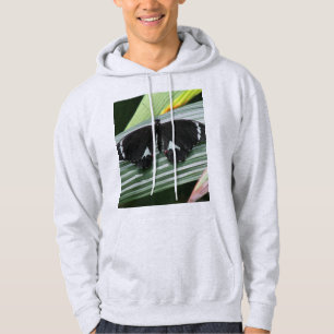 Svartvit tropisk fjäril hoodie