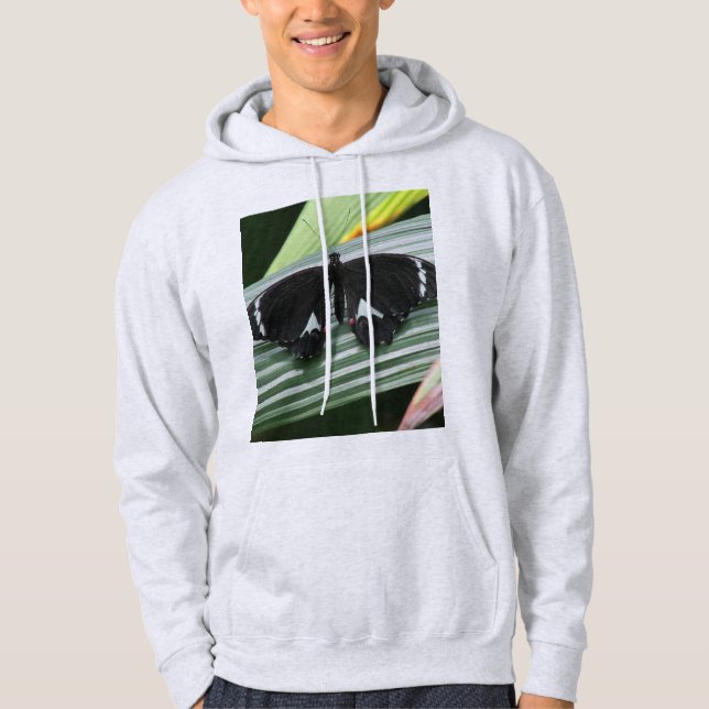 Svartvit tropisk fjäril hoodie (Framsida)