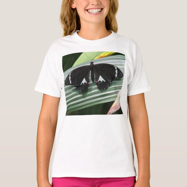 Svartvit tropisk fjäril t shirt (Framsida)