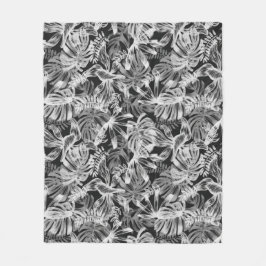 Svartvit tropiskt Löv Fleecefilt