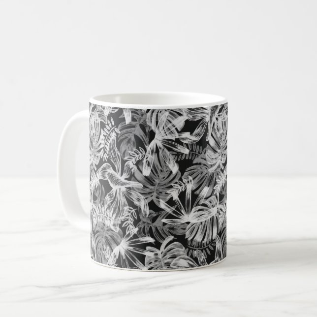 Svartvit tropiskt Löv Kaffemugg (Framsida vänster)
