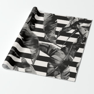 Svartvit tropiskt Löv Presentpapper