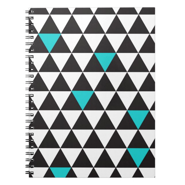 Svartvit turkos Geometric Triangles Anteckningsbok (Framsidan)
