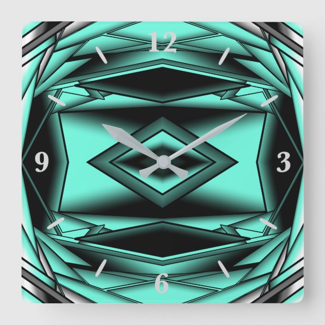 Svartvit turkos Ombre Modern Abstrakt Art Fyrkantig Klocka (Framsida)