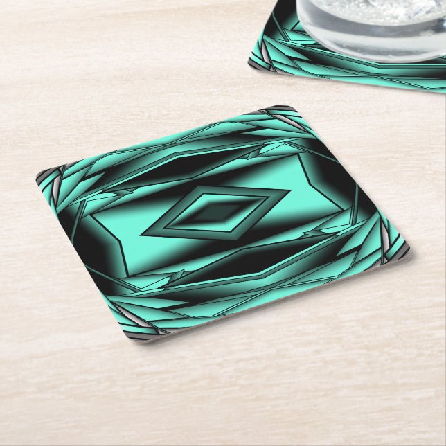 Svartvit turkos Ombre Modern Abstrakt Art Underlägg Papper Kvadrat (Vinklad)