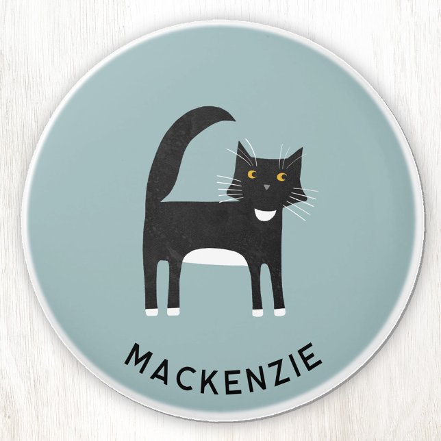 Svartvit Tuxedo Cat Personlig Namn Knopp (Fun personalized custom name black and white tuxedo cat ceramic door knob for animal and pet lovers)
