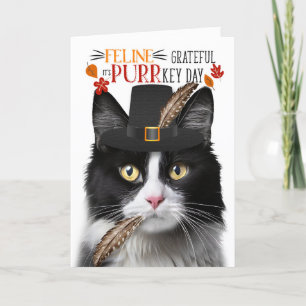 Svartvit Tuxedo Cat-tacksam PURR-nyckeldag Helgkort