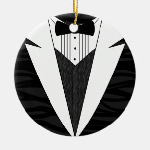 Svartvit Tuxedo Julgransprydnad Keramik