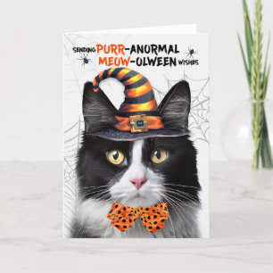 Svartvit Tuxedo-katt PURRanormal MEOWolween Helgkort
