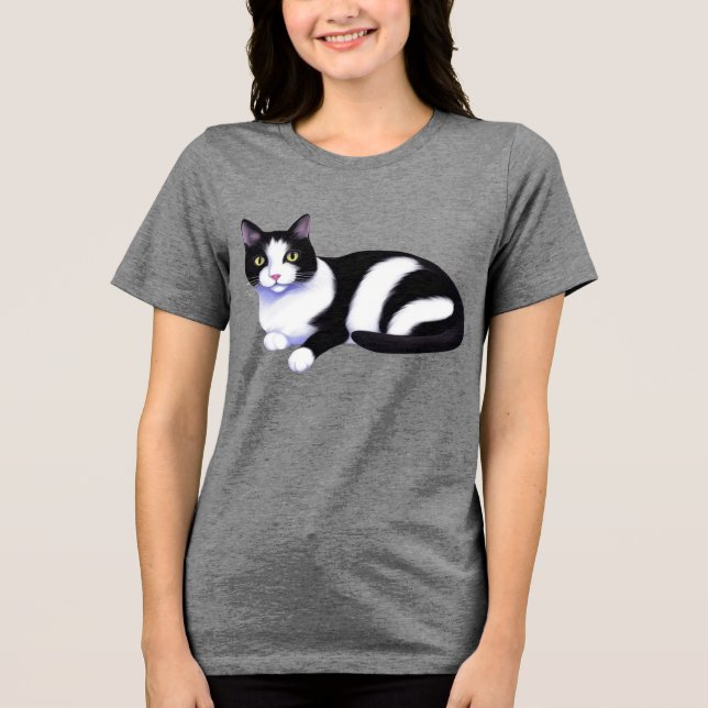 Svartvit Tuxedo-katt T Shirt (Framsida)