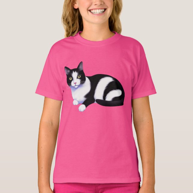 Svartvit Tuxedo-katt T Shirt (Framsida)
