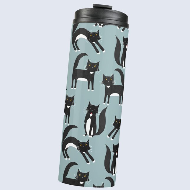 Svartvit Tuxedo-katter (Black and white tuxedo cat pattern thermal tumbler water bottle)