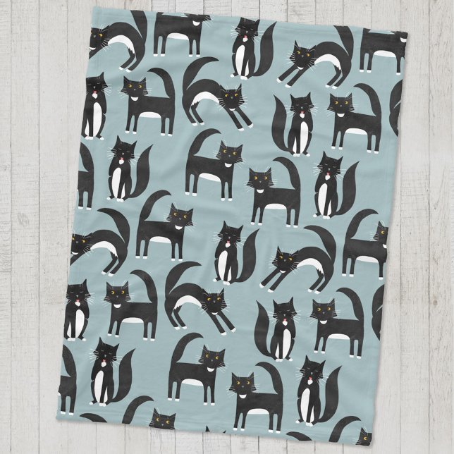 Svartvit Tuxedo-katter Fleecefilt (Black and white tuxedo cat pattern fleece blanket for animal lovers)