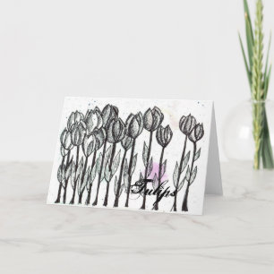 Svartvit tvinningsblomma Pen och Bläck-skisser Kort