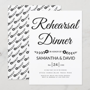 Svartvit typografi bröllop-repetitionsmiddag inbjudningar