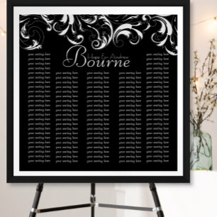 Svartvit typografi Bröllop-sätesdiagram Poster