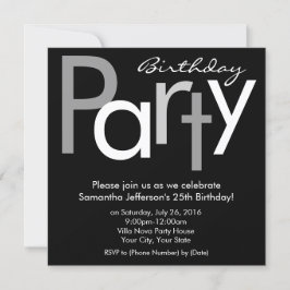 Svartvit typstreck Födelsedagsfest inbjudan