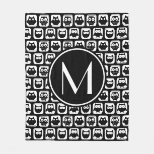 Svartvit Uggla Personlig Monogram Fleecefilt
