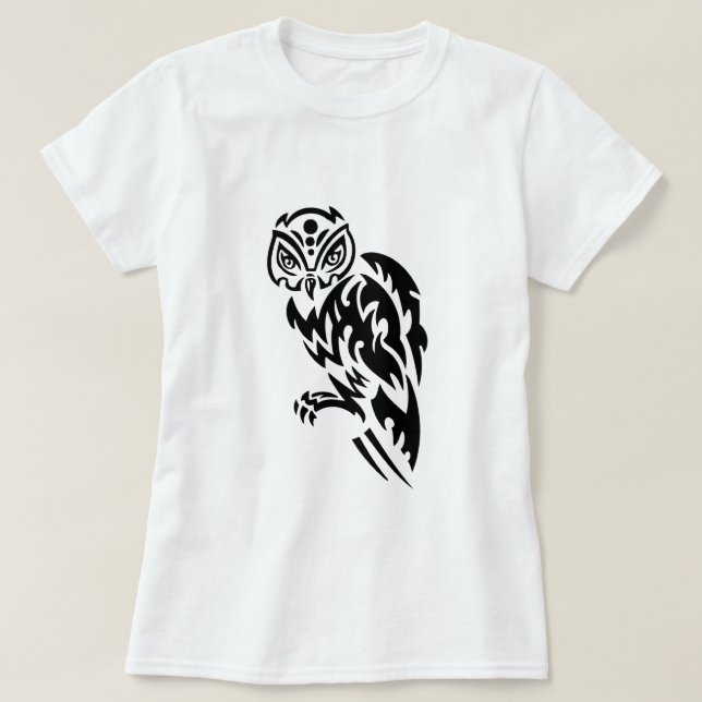 Svartvit uggla Tattoo Stil Design Black White T Shirt (Design framsida)