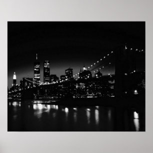 Svartvit unik New York-natt Poster utskrift